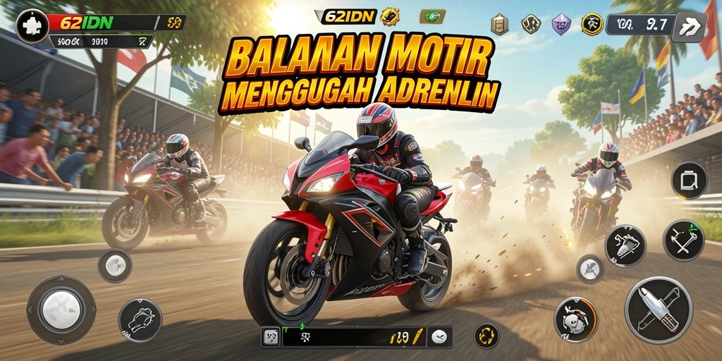 Gambaran gameplay seru di 62IDN dengan balapan motor yang intens.