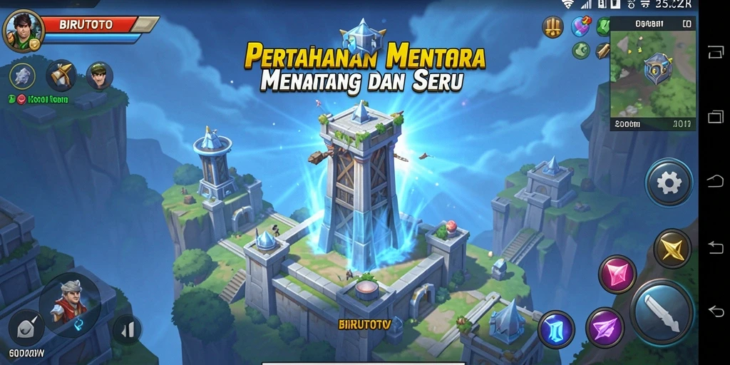 Tampilan gameplay BIRUTOTO dengan strategi menara pertahanan yang menarik.
