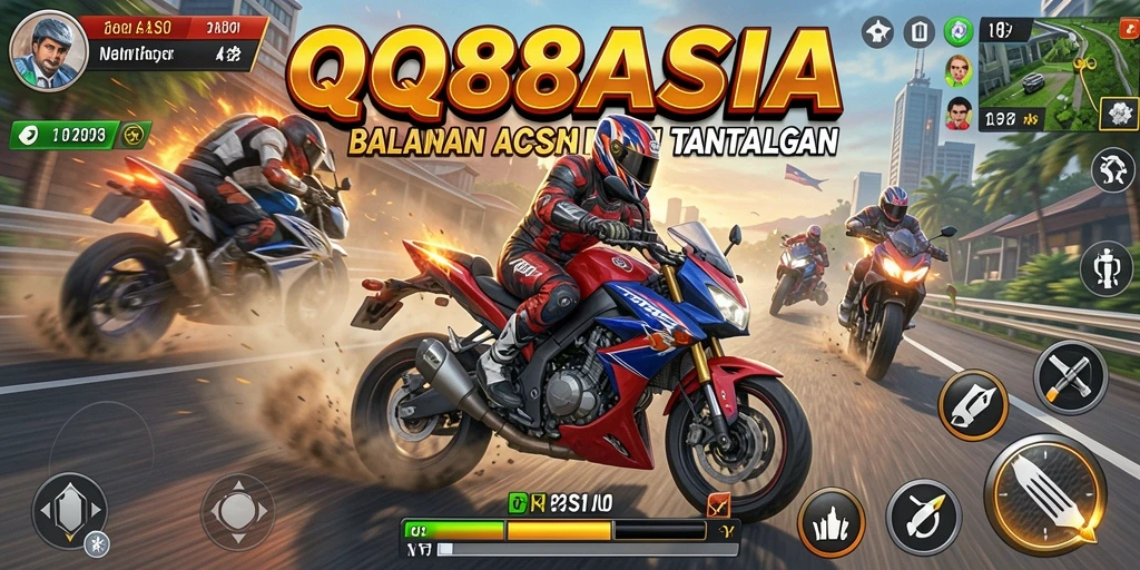 Screenshot menampilkan aksi balapan motor yang seru di QQ88ASIA.